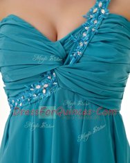 Noble Knee Length Teal Prom Dresses One Shoulder Sleeveless Side Zipper