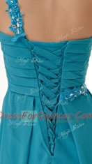 Noble Knee Length Teal Prom Dresses One Shoulder Sleeveless Side Zipper