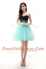 Attractive Blue And Black A-line Sweetheart Sleeveless Tulle Mini Length Zipper Lace Dress for Prom