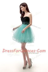 Attractive Blue And Black A-line Sweetheart Sleeveless Tulle Mini Length Zipper Lace Dress for Prom