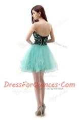 Attractive Blue And Black A-line Sweetheart Sleeveless Tulle Mini Length Zipper Lace Dress for Prom