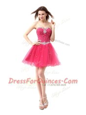 Coral Red Sleeveless Organza Lace Up Prom Dress for Prom and Party