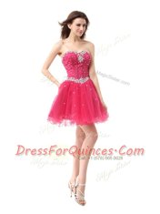 Coral Red Sleeveless Organza Lace Up Prom Dress for Prom and Party