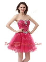 Coral Red Sleeveless Organza Lace Up Prom Dress for Prom and Party