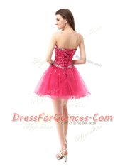 Coral Red Sleeveless Organza Lace Up Prom Dress for Prom and Party
