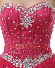 Coral Red Sleeveless Organza Lace Up Prom Dress for Prom and Party