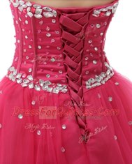 Coral Red Sleeveless Organza Lace Up Prom Dress for Prom and Party