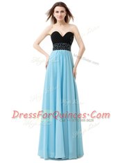 High Quality Floor Length Blue And Black Prom Dress Sweetheart Sleeveless Lace Up