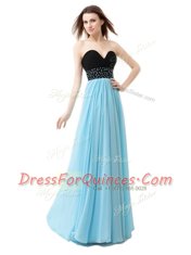 High Quality Floor Length Blue And Black Prom Dress Sweetheart Sleeveless Lace Up