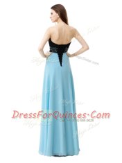 High Quality Floor Length Blue And Black Prom Dress Sweetheart Sleeveless Lace Up