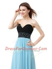 High Quality Floor Length Blue And Black Prom Dress Sweetheart Sleeveless Lace Up