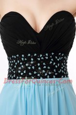High Quality Floor Length Blue And Black Prom Dress Sweetheart Sleeveless Lace Up