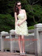 Chiffon Sweetheart Sleeveless Zipper Beading and Ruffles in Light Yellow