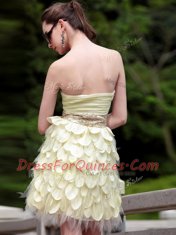 Chiffon Sweetheart Sleeveless Zipper Beading and Ruffles in Light Yellow