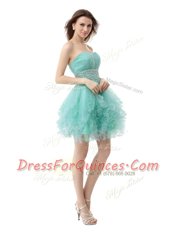 Fine Sleeveless Zipper Mini Length Beading and Ruffled Layers Prom Party Dress