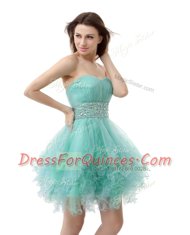 Fine Sleeveless Zipper Mini Length Beading and Ruffled Layers Prom Party Dress