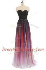 Sleeveless Chiffon Floor Length Lace Up Prom Party Dress in Multi-color with Belt