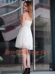 Glorious White Empire Lace and Appliques Prom Dresses Zipper Organza Sleeveless Knee Length