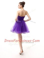 Ideal Sweetheart Sleeveless Evening Dress Knee Length Beading Purple Organza
