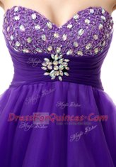 Ideal Sweetheart Sleeveless Evening Dress Knee Length Beading Purple Organza