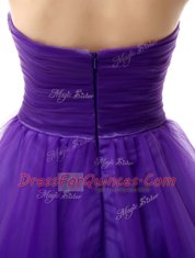 Ideal Sweetheart Sleeveless Evening Dress Knee Length Beading Purple Organza
