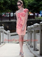 New Style Peach Zipper Sweetheart Ruching and Hand Made Flower Chiffon Sleeveless