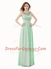 Scoop Sleeveless Zipper Floor Length Beading and Bowknot Dress for Prom