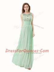 Scoop Sleeveless Zipper Floor Length Beading and Bowknot Dress for Prom