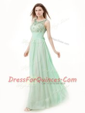 Scoop Sleeveless Zipper Floor Length Beading and Bowknot Dress for Prom