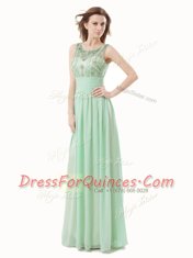 Scoop Sleeveless Zipper Floor Length Beading and Bowknot Dress for Prom