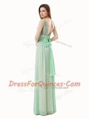 Scoop Sleeveless Zipper Floor Length Beading and Bowknot Dress for Prom