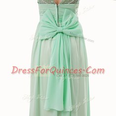 Scoop Sleeveless Zipper Floor Length Beading and Bowknot Dress for Prom
