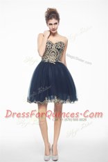 Dazzling Appliques Prom Dress Navy Blue Side Zipper Sleeveless Mini Length