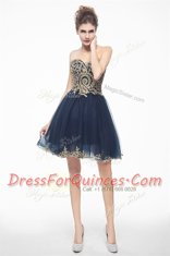Dazzling Appliques Prom Dress Navy Blue Side Zipper Sleeveless Mini Length