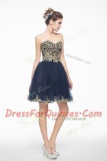 Dazzling Appliques Prom Dress Navy Blue Side Zipper Sleeveless Mini Length