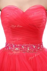Sweetheart Sleeveless Prom Party Dress Knee Length Beading and Ruffled Layers Red Organza