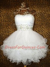Latest Strapless Sleeveless Lace Up Prom Gown White Organza
