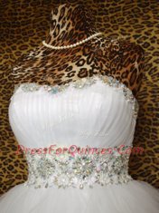 Latest Strapless Sleeveless Lace Up Prom Gown White Organza
