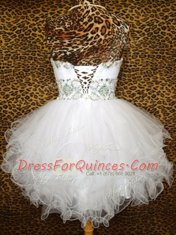 Latest Strapless Sleeveless Lace Up Prom Gown White Organza