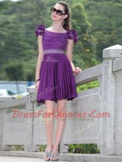 Luxury Scoop Sleeveless Zipper Knee Length Beading and Hand Made Flower