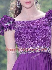 Luxury Scoop Sleeveless Zipper Knee Length Beading and Hand Made Flower