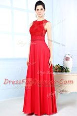 Scoop Red Zipper Dress for Prom Beading Sleeveless Floor Length