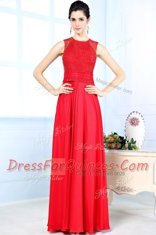 Scoop Red Zipper Dress for Prom Beading Sleeveless Floor Length