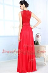 Scoop Red Zipper Dress for Prom Beading Sleeveless Floor Length