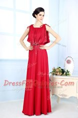 New Style Red Scoop Neckline Beading Prom Party Dress Sleeveless Side Zipper