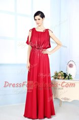 New Style Red Scoop Neckline Beading Prom Party Dress Sleeveless Side Zipper