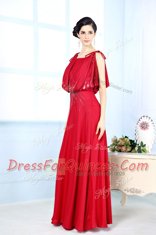 New Style Red Scoop Neckline Beading Prom Party Dress Sleeveless Side Zipper