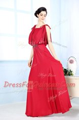 New Style Red Scoop Neckline Beading Prom Party Dress Sleeveless Side Zipper