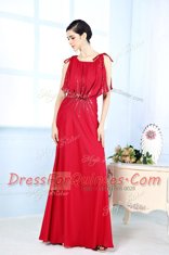 New Style Red Scoop Neckline Beading Prom Party Dress Sleeveless Side Zipper