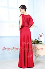 New Style Red Scoop Neckline Beading Prom Party Dress Sleeveless Side Zipper